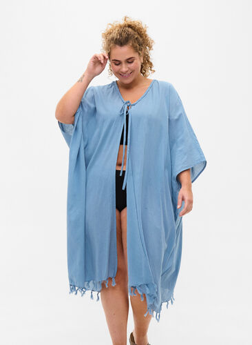 Kimono de plage à franges, Light Blue, Model image number 0