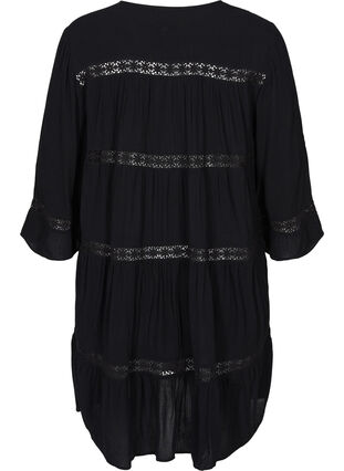 Robe en viscose avec forme trapèze et ruban de dentelle, Black, Packshot image number 1