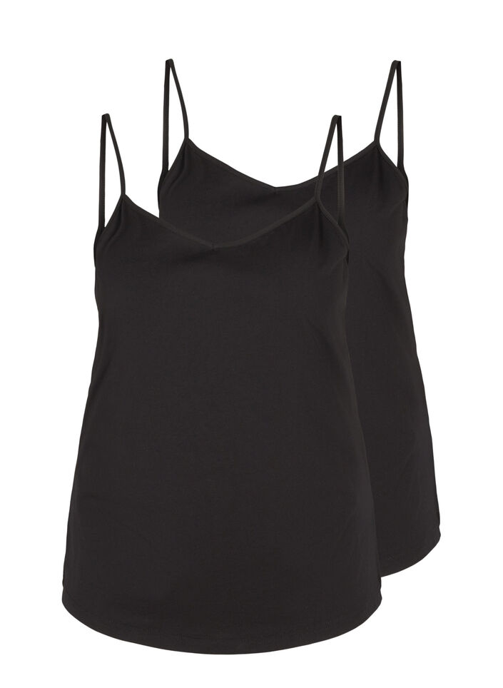 Set van 2 basic katoenen tops, Black, Packshot image number 0