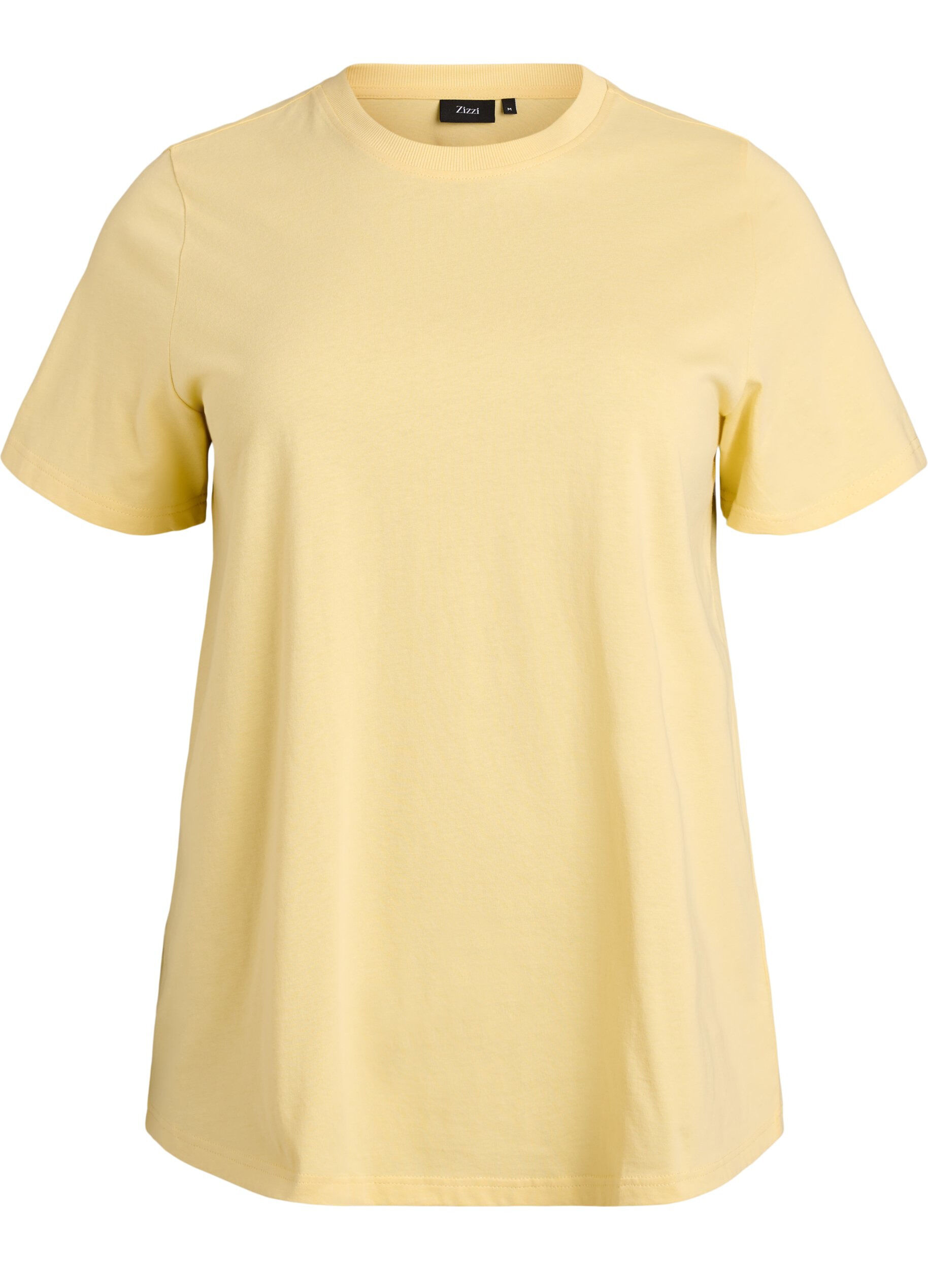 ZizziBasic katoenen T-shirt met ronde hals, Geel, Packshot image number 0