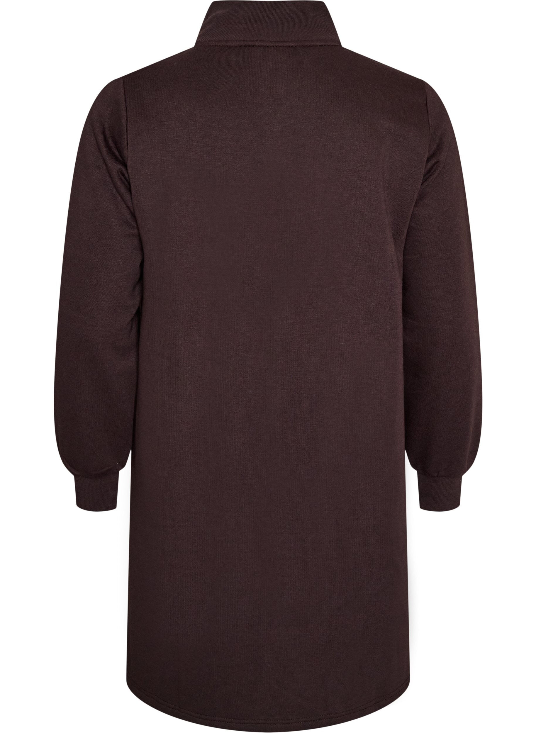 ZizziSweatshirtjurk met hoge ribkraag en rits, Bruin, Packshot image number 1