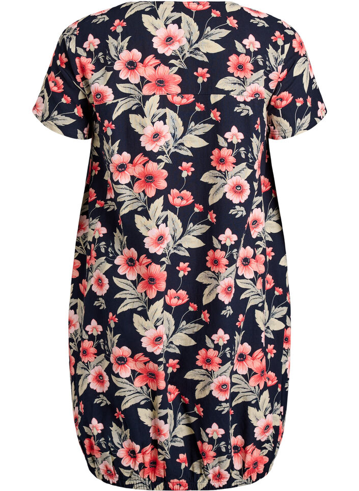 Katoenen jurk met korte mouwen en print, Blauw, Packshot image number 1