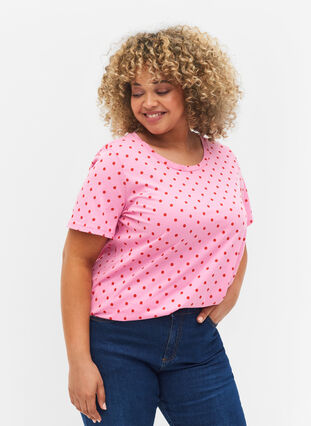 T-shirt en coton à pois, Prism Pink W. Dot, Model image number 0