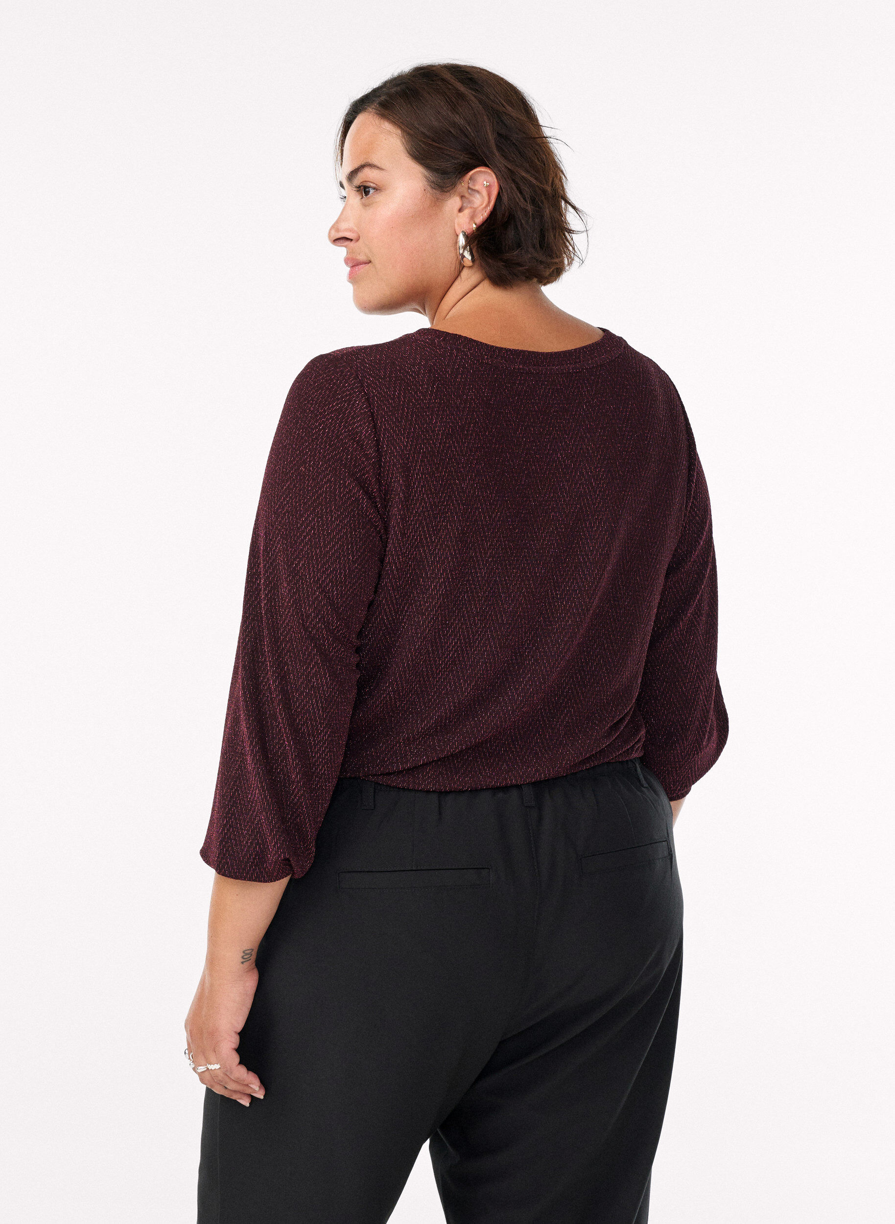 ZizziBlouse avec motif &agrave; chevrons et fil paillet&eacute;, Bordeaux fonc&eacute;, Model image number 2