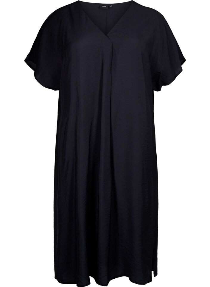 Jurk met V-hals van viscose, Zwart, Packshot image number 0