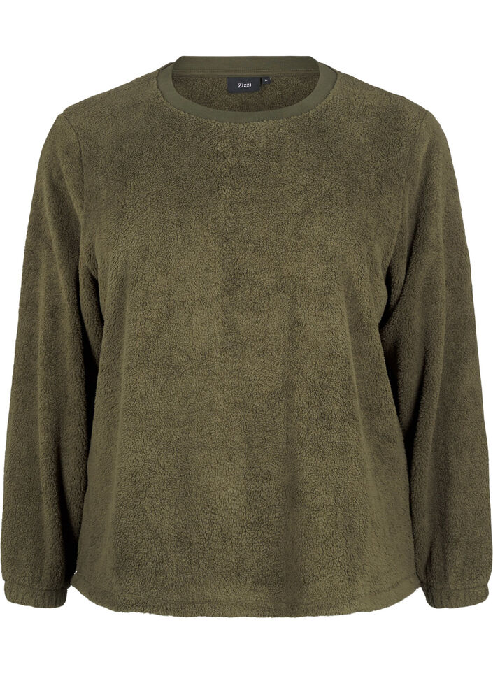 Chemisier en peluche ample à col rond, Forest Night, Packshot image number 0