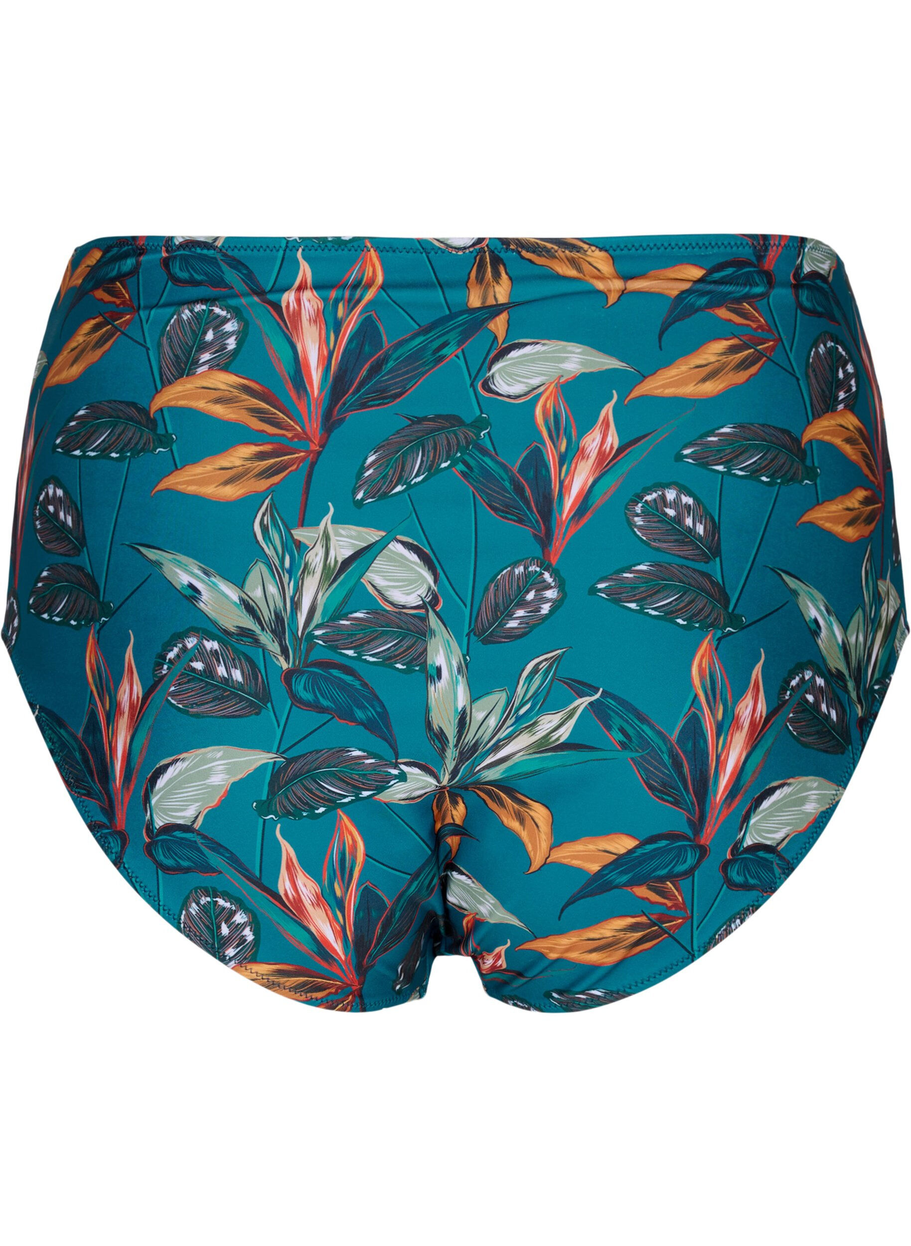 ZizziBikinibroekje met hoge taille en print, Turquoise, Packshot image number 1