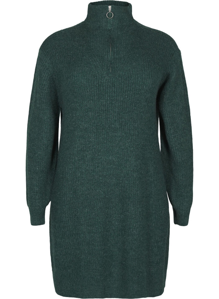 FLASH - Gebreide jurk met hoge nek, Sea Moss Mel., Packshot image number 0