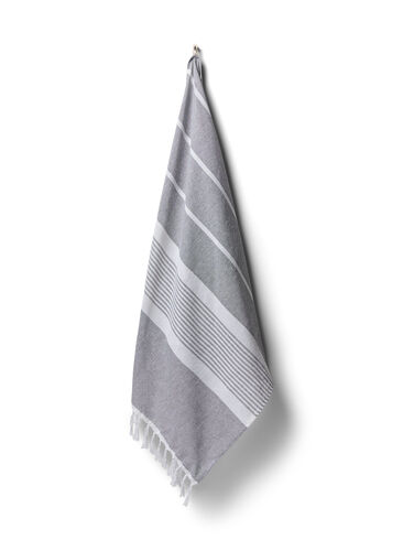 Serviette rayée avec franges, Medium Grey Melange, Packshot image number 0