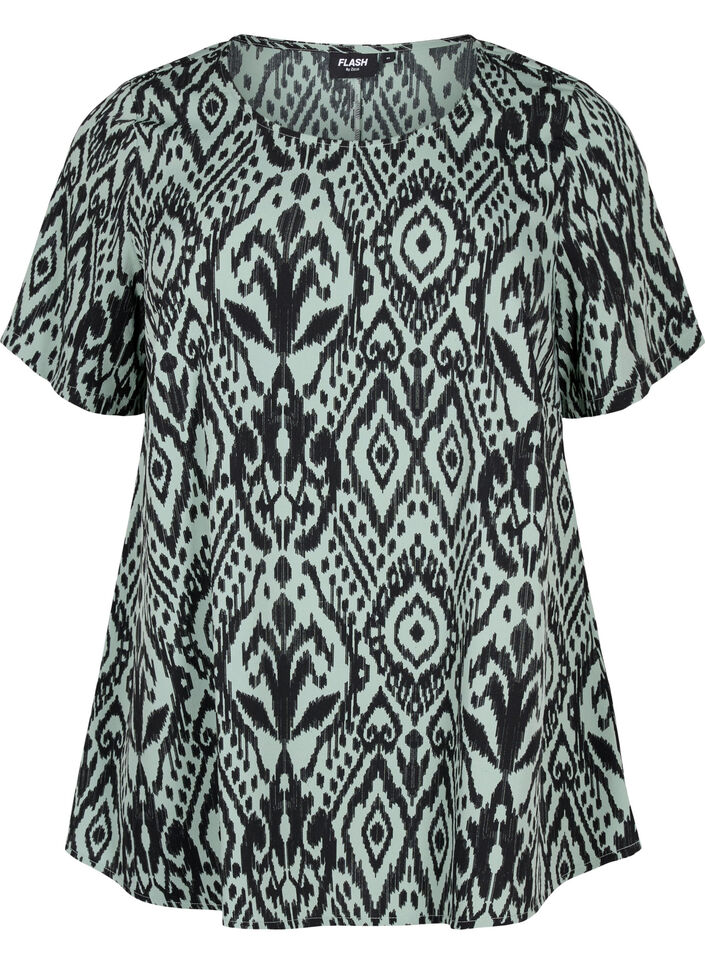FLASH - Blouse met korte mouwen en print, Green Bay Ehnic, Packshot image number 0