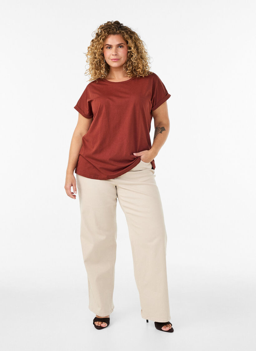T-shirt met korte mouwen van katoenmix, Rood, Model image number 1