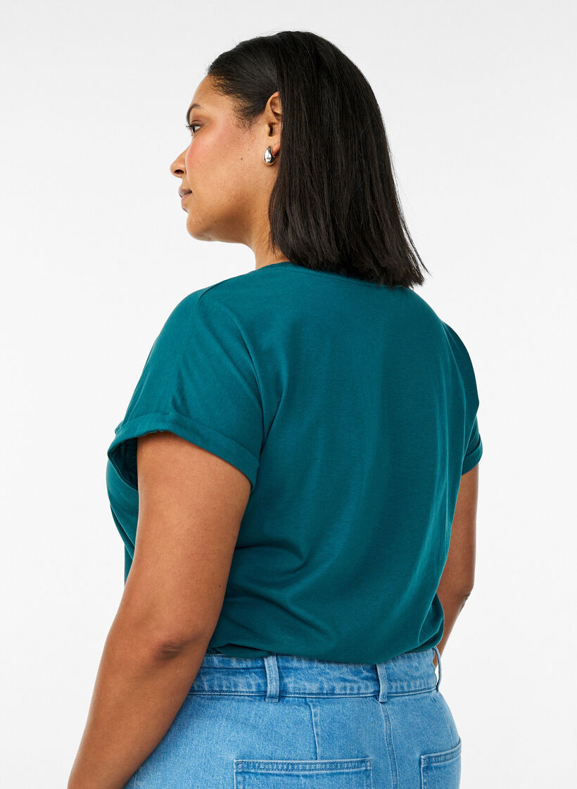 T-shirt met korte mouwen in een katoenmix, Groen, Model image number 2