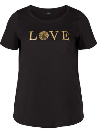 T-shirt coton et imprimé, Black w. Love, Packshot image number 0