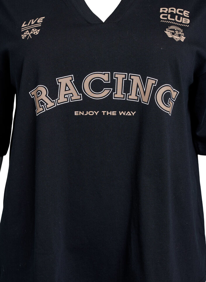 T-shirt oversize avec imprimé Racing, Noir, Packshot image number 2
