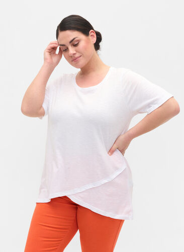 T-shirt en coton à manches courtes, Bright White, Model image number 0