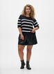Haut en maille ray&eacute;e &agrave; manches courtes, Noir, Model image number 1