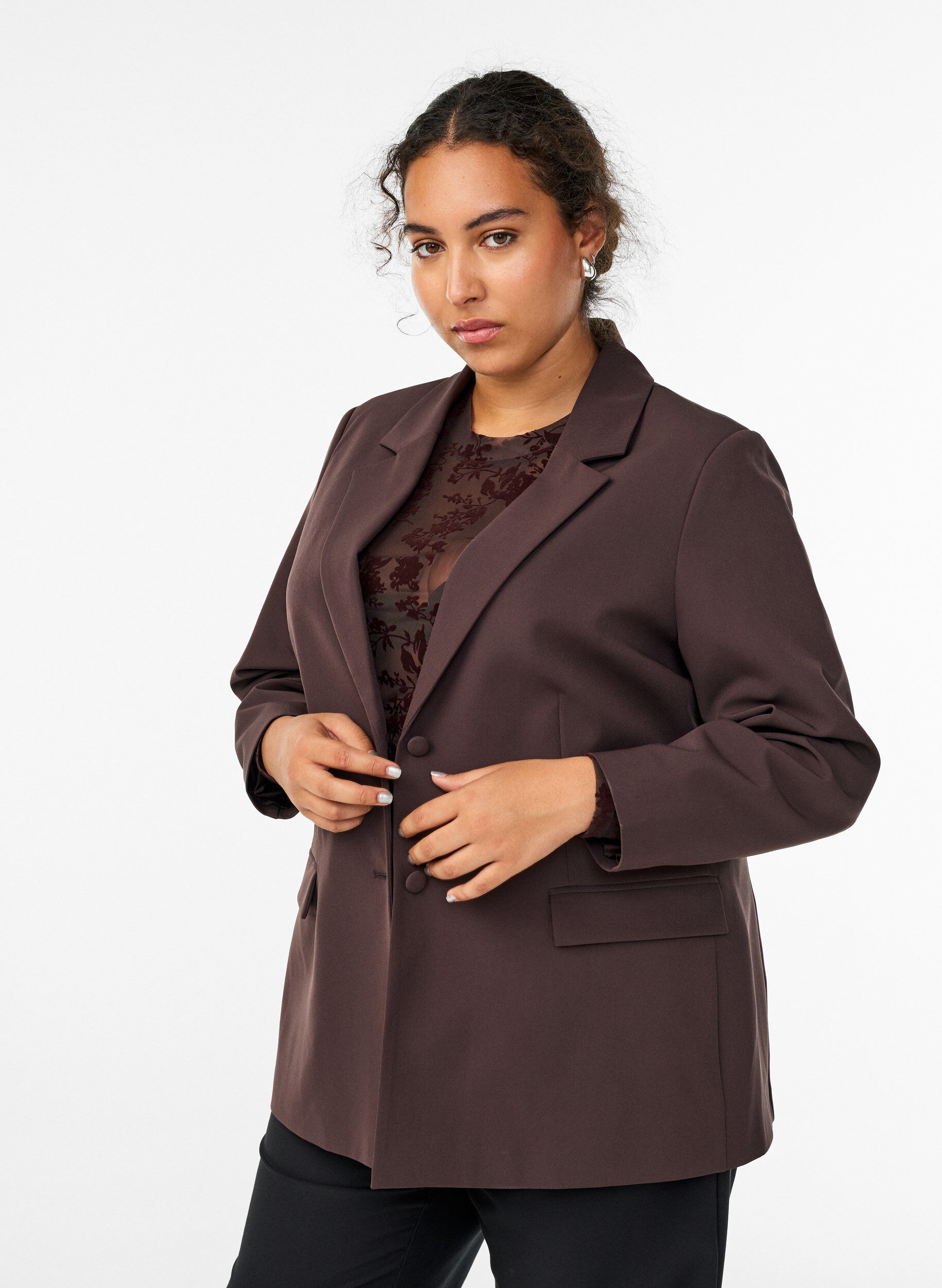 ZizziBlazer classique avec fermeture boutonn&eacute;e, Marron, Model image number 0