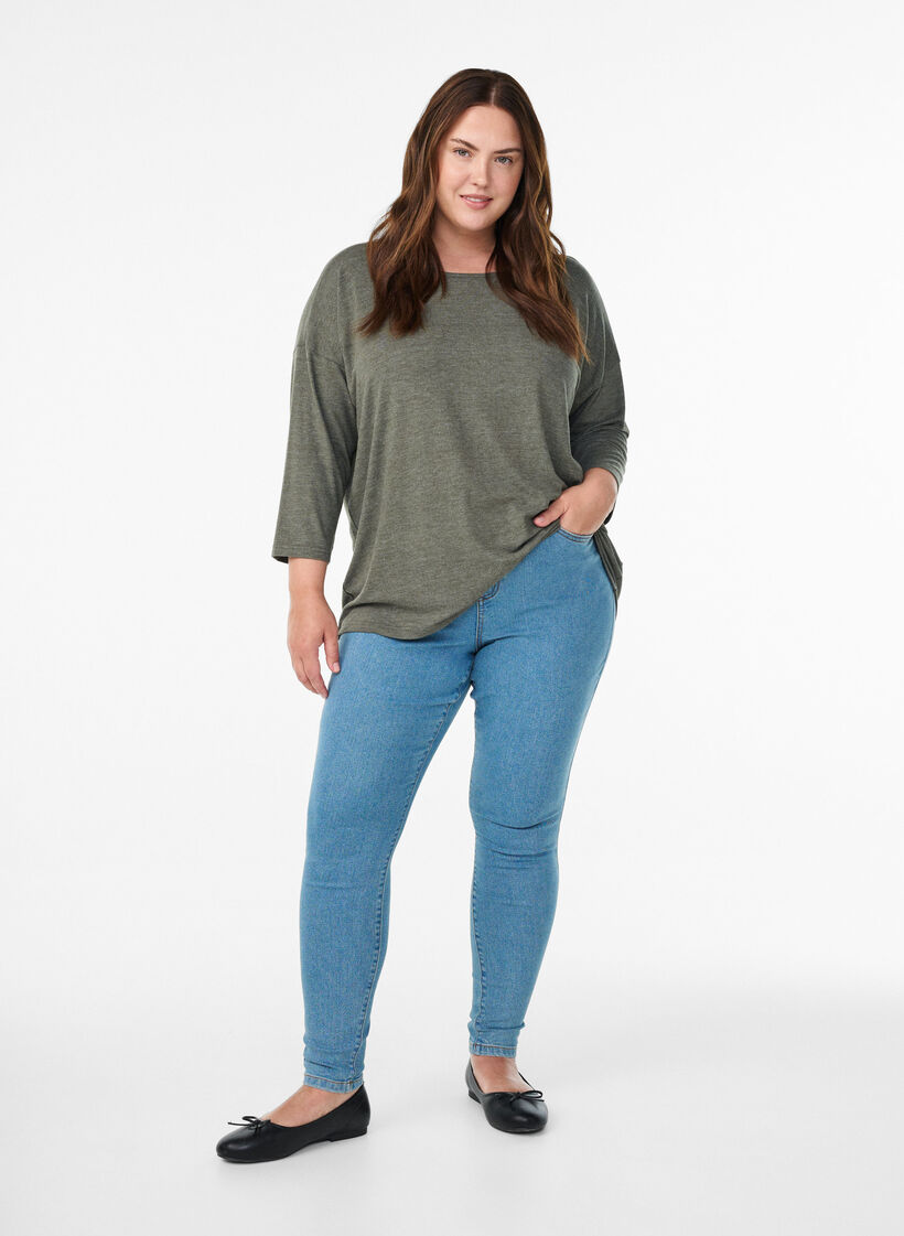 Jersey blouse met 3/4 mouwen, Groen, Model image number 1