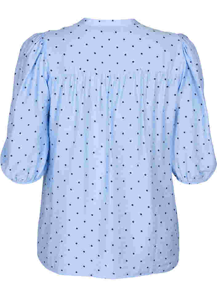 Gestippelde blouse met 3/4 mouwen in viscose, Light Blue Dot, Packshot image number 1