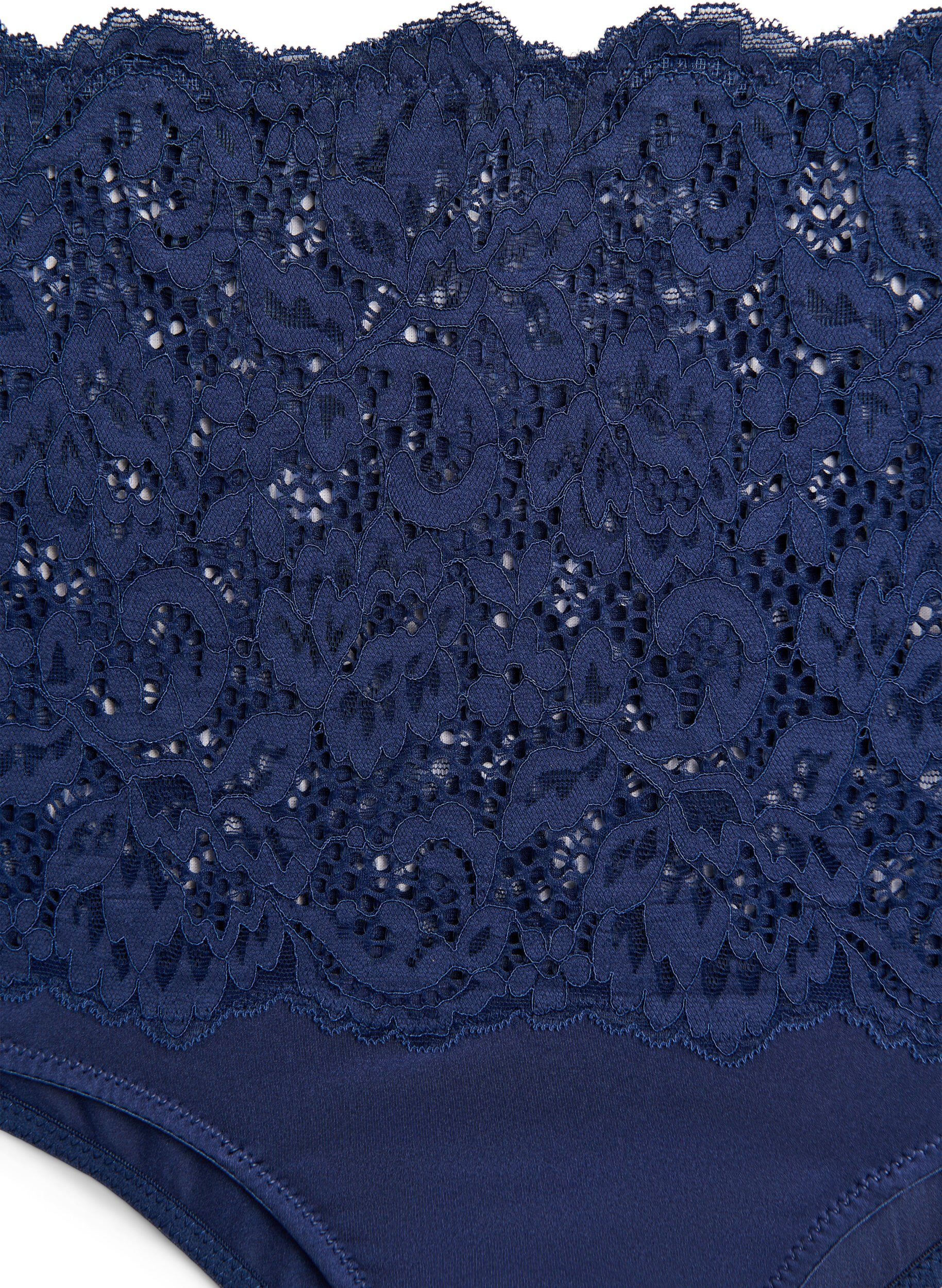 ZizziHigh-waist hipster slip met kanten details, Medieval Blue, Packshot image number 2
