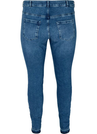 Super slim fit Amy jeans met onafgewerkte randen, Blue denim, Packshot image number 1