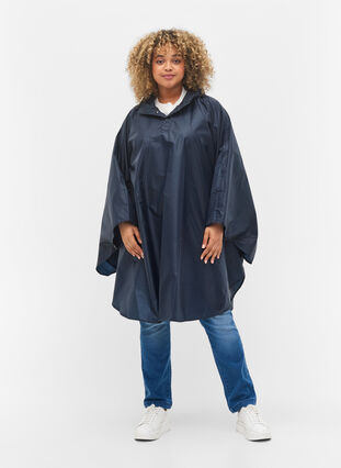 Poncho de pluie à capuche, Navy Blazer, Model image number 2