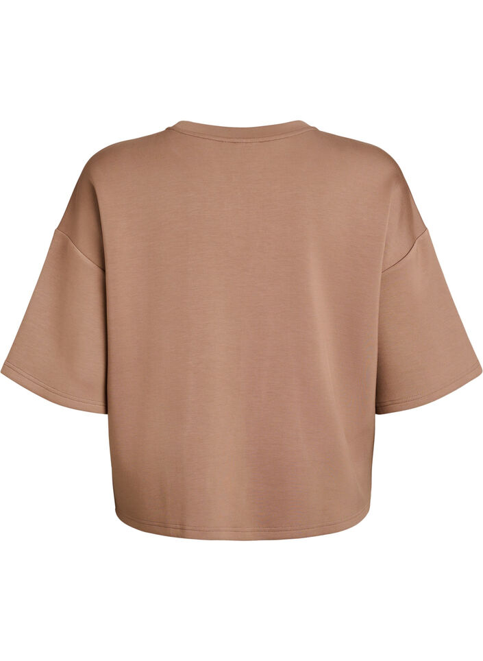 T-shirt court coupe ample en mélange de modal, Marron, Packshot image number 1