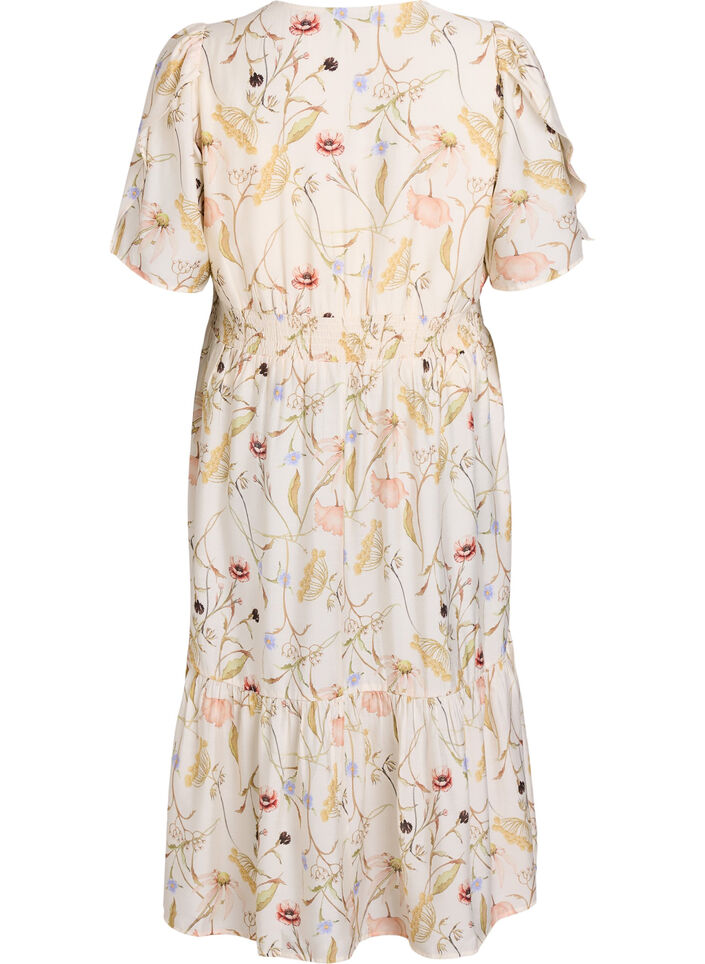 Robe mi-longue &agrave; fleurs avec une forme trap&egrave;ze, Beige, Packshot image number 1