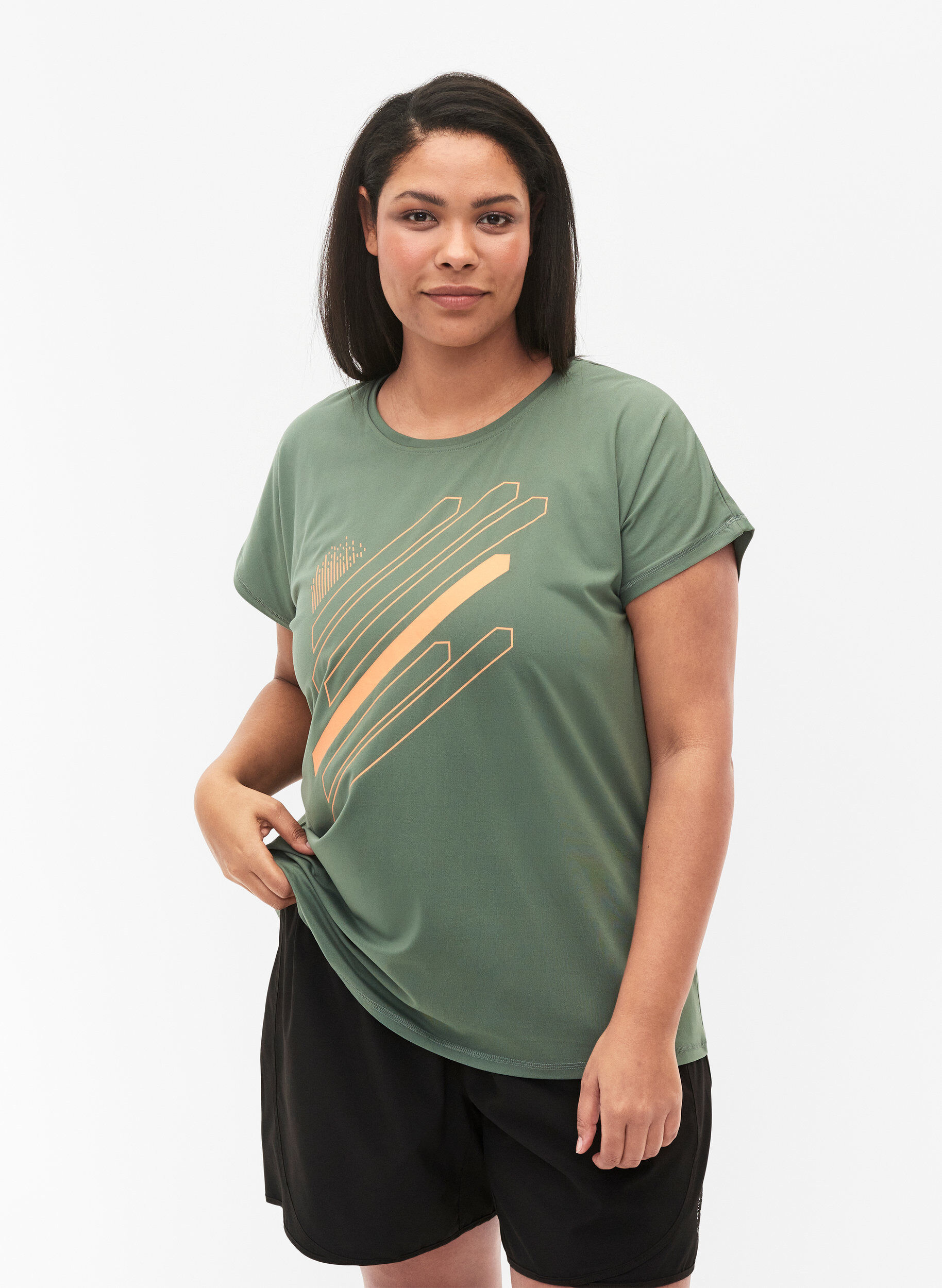 ZizziKorte mouw training t-shirt met print, Laurel W. w. Print, Model image number 0