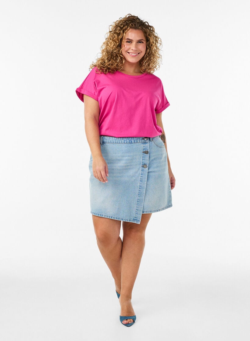 T-shirt &agrave; manches courtes en coton m&eacute;lang&eacute;, Rose, Model image number 1