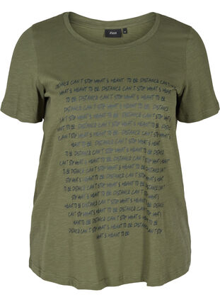 T-shirt met print in ecologisch katoen, Thyme Melange, Packshot image number 0