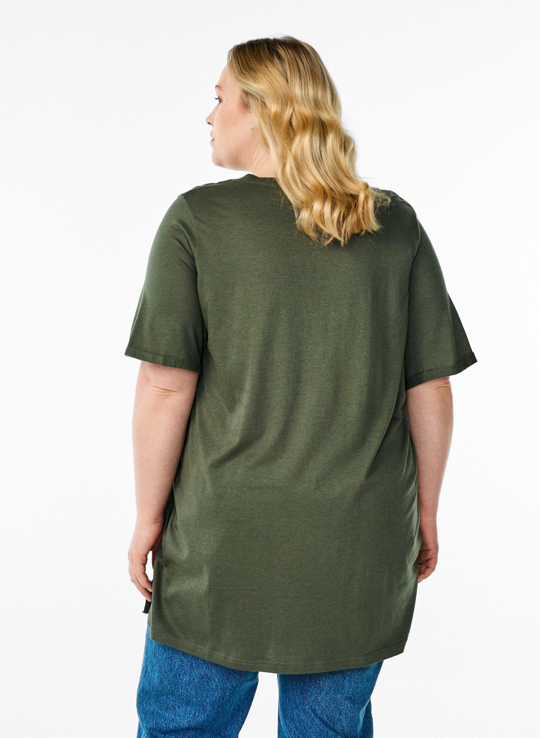 ZizziEffen kleur oversized v-hals t-shirt, Groen, Model image number 2