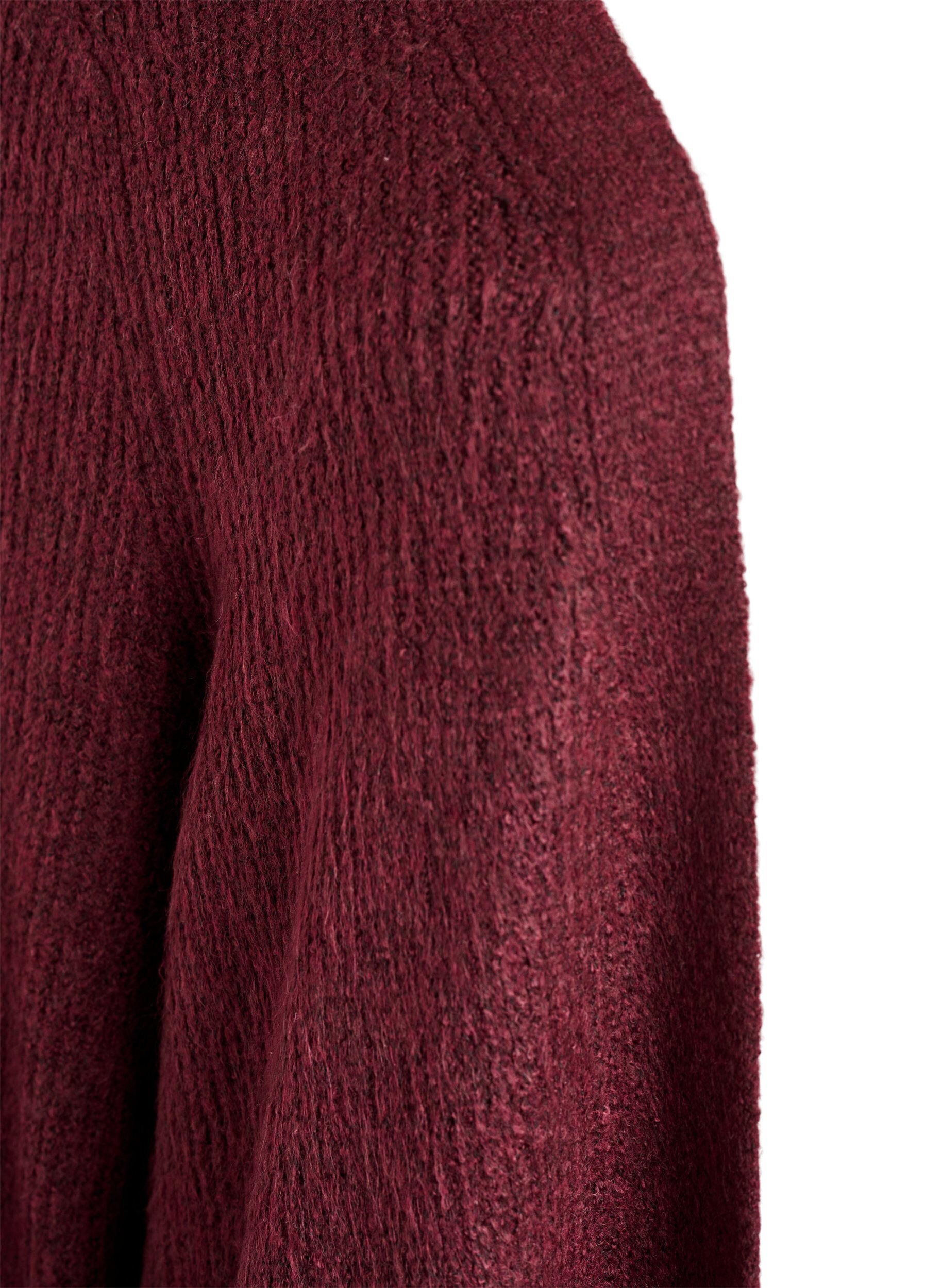 ZizziFLASH - Lange ribgebreide cardigan met open voorkant, Rood, Packshot image number 2
