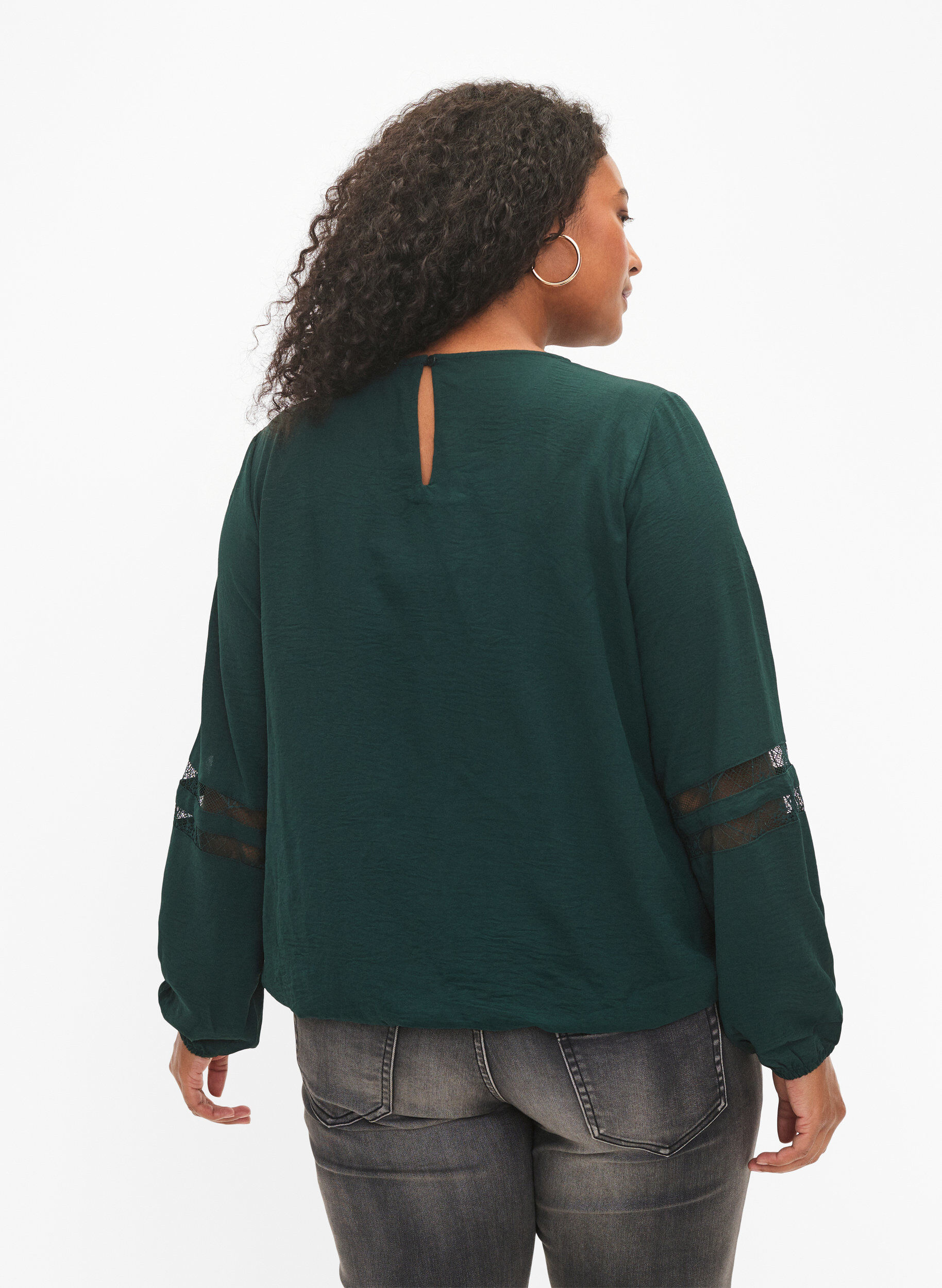 ZizziBlouse met lange mouwen en kant, Scarab, Model image number 1