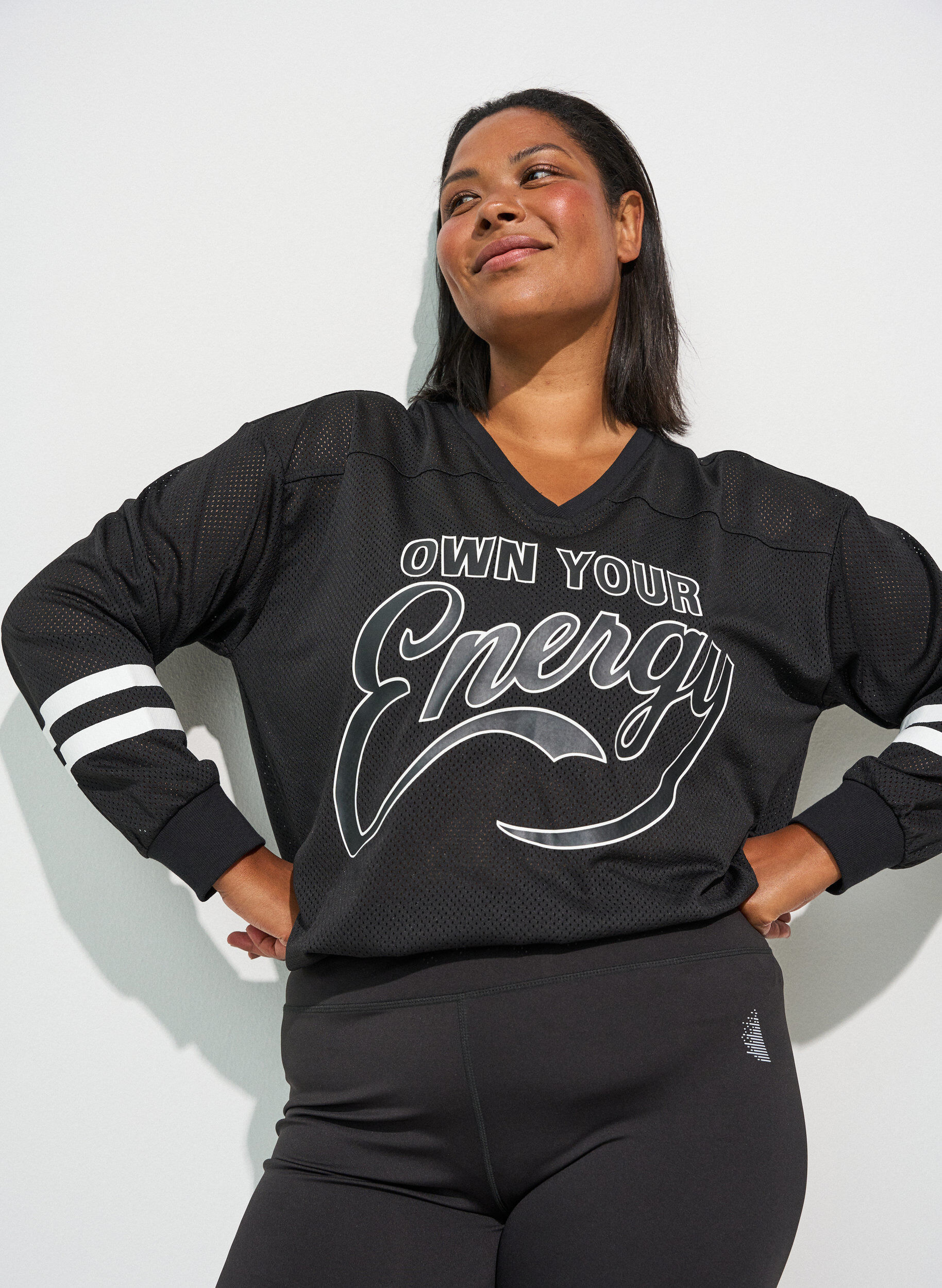 ZizziSporty mesh-top met tekstprint, Zwart, Model image number 3