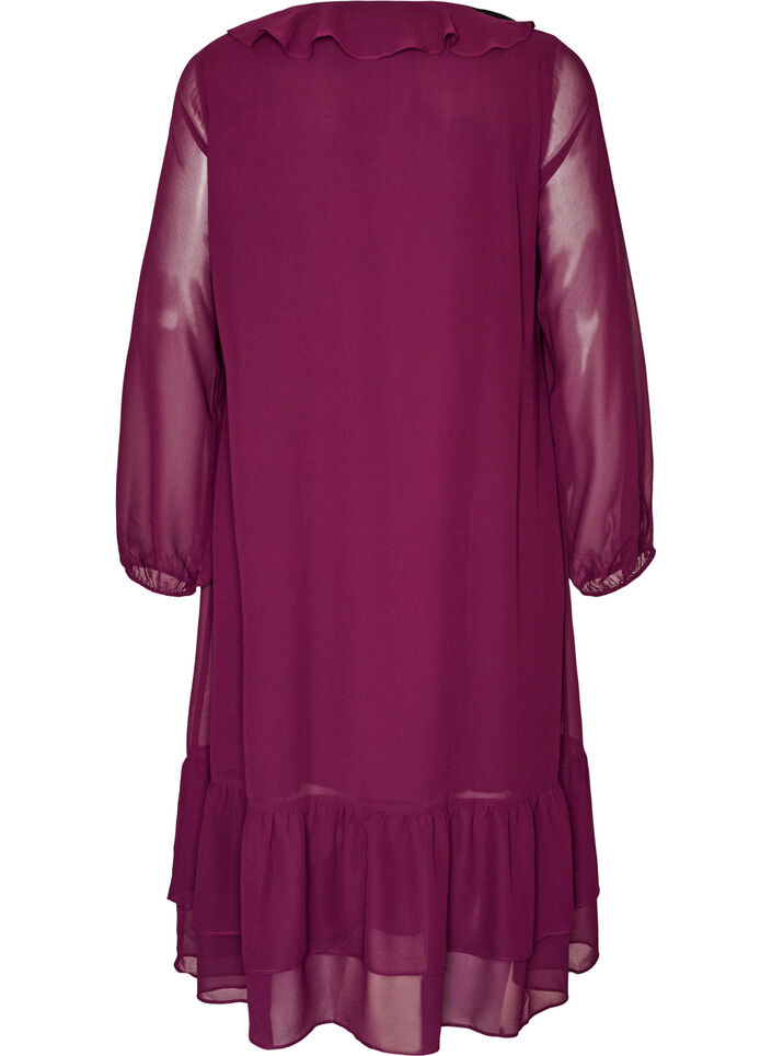 Jurk met ruches en V-hals, Rood, Packshot image number 1