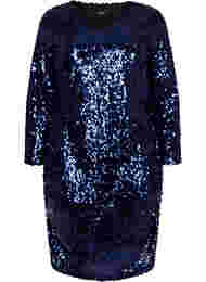 Robe avec paillettes et col en V, Evening Blue, Packshot