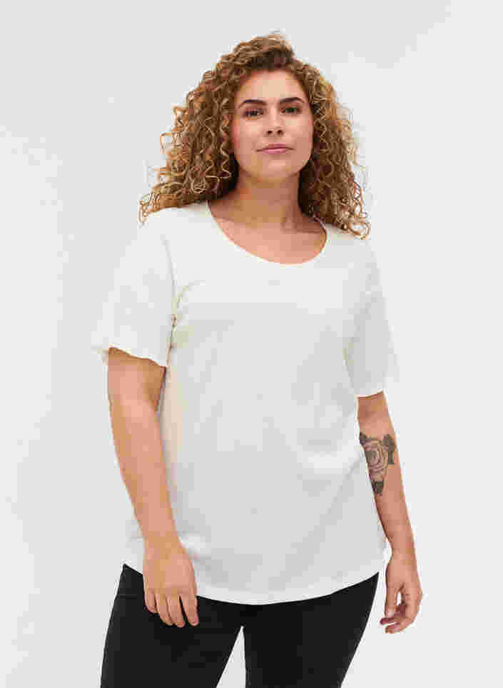 T-shirt met korte mouwen in rib, Egret, Model image number 0