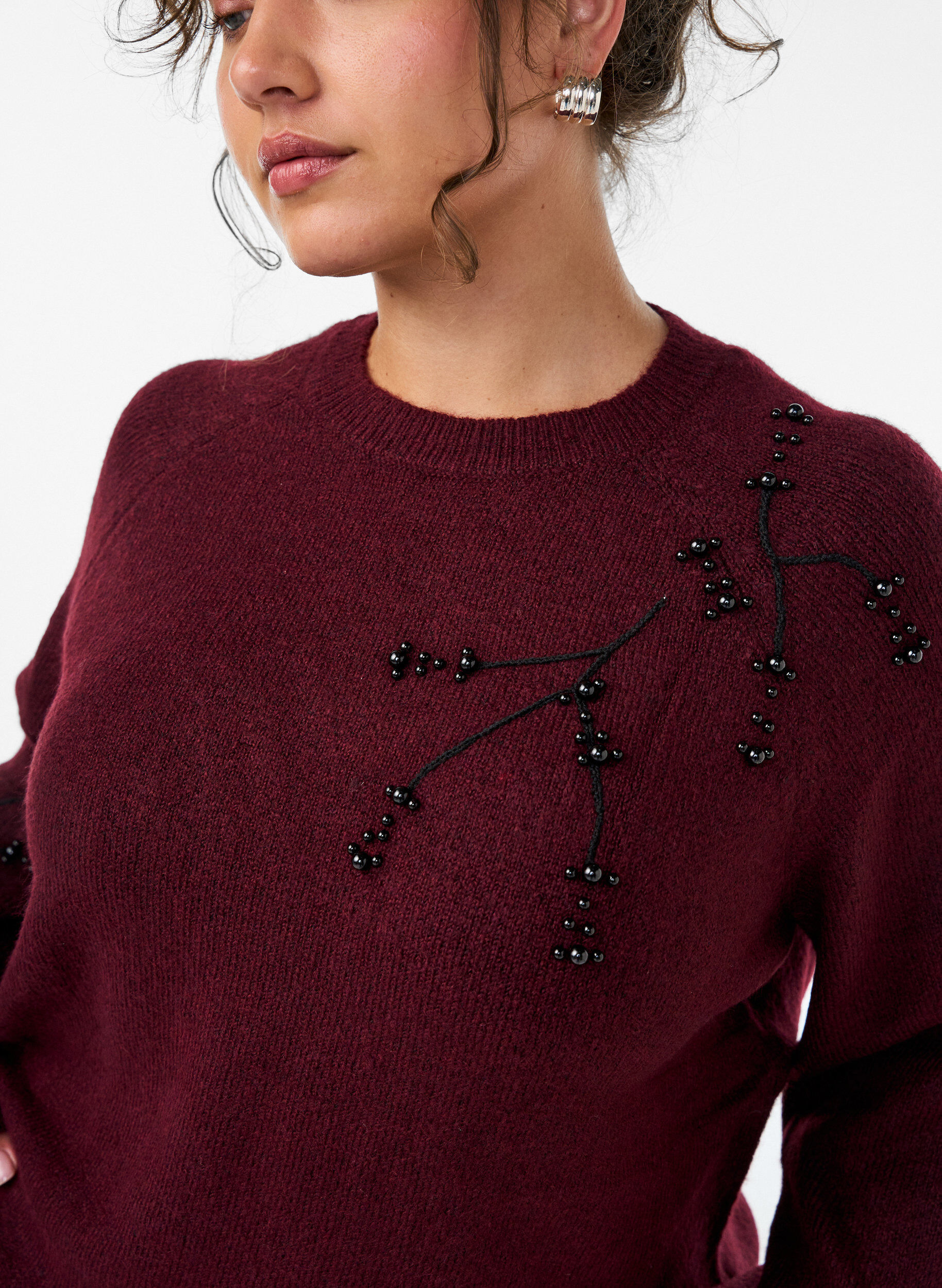 ZizziPull avec broderie de perles, Bordeaux, Model image number 3
