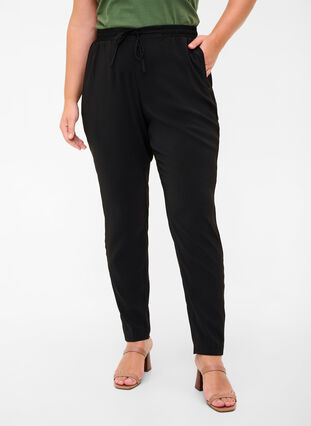 Joli pantalon classique avec cordon de serrage et bord élastique, Black, Model image number 2