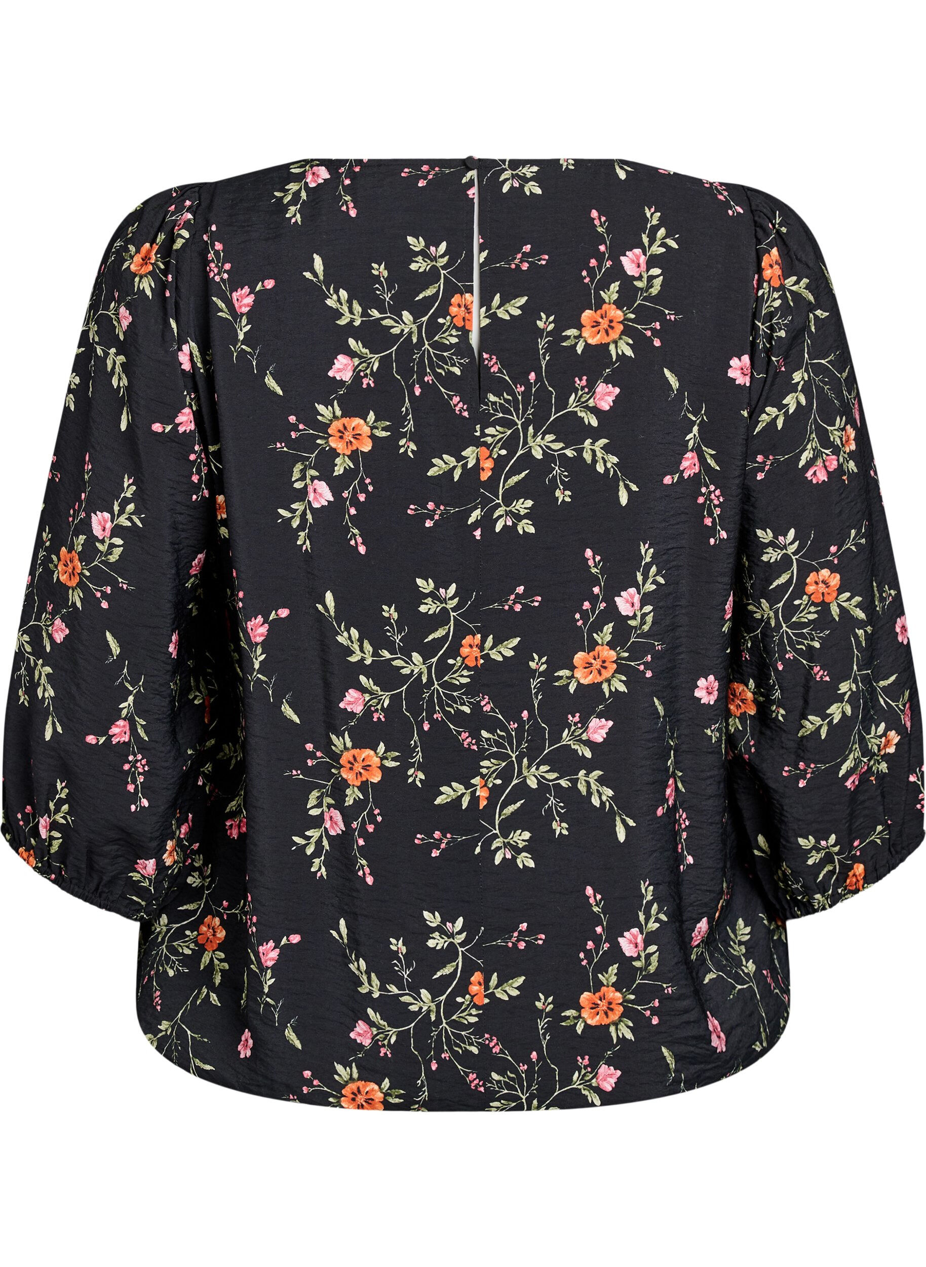 ZizziBlouse met 3/4 mouwen en kantdetails, Zwart, Packshot image number 1