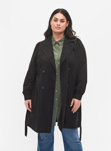 Trench-coat avec ceinture et poches, Black, Model image number 0
