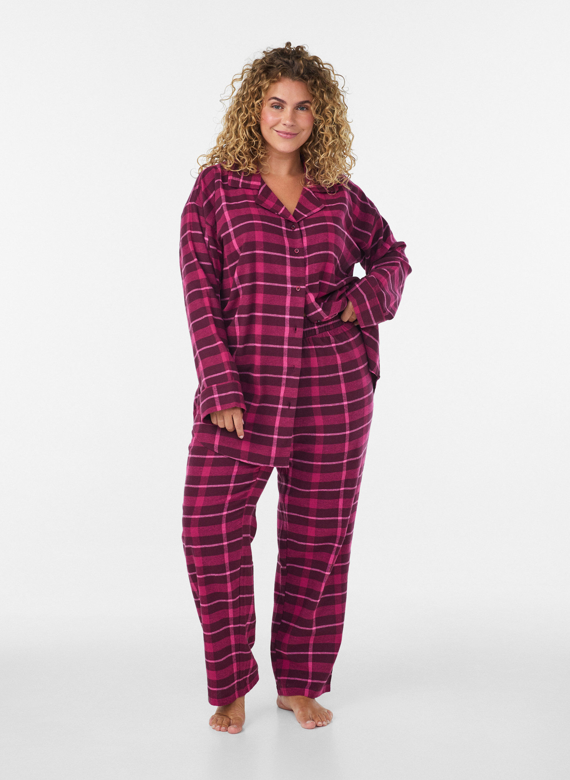 Bas de pyjama &agrave; carreaux en coton, Bordeaux, Model