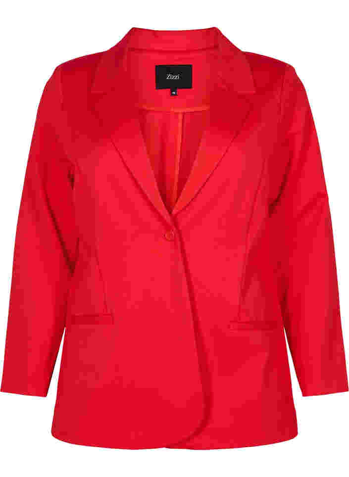 Basic blazer met knoop en sierzakken, Flame Scarlet, Packshot image number 0