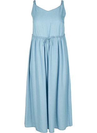 Midi-jurk met smokwerk en verstelbare taille, Light blue denim, Packshot image number 0