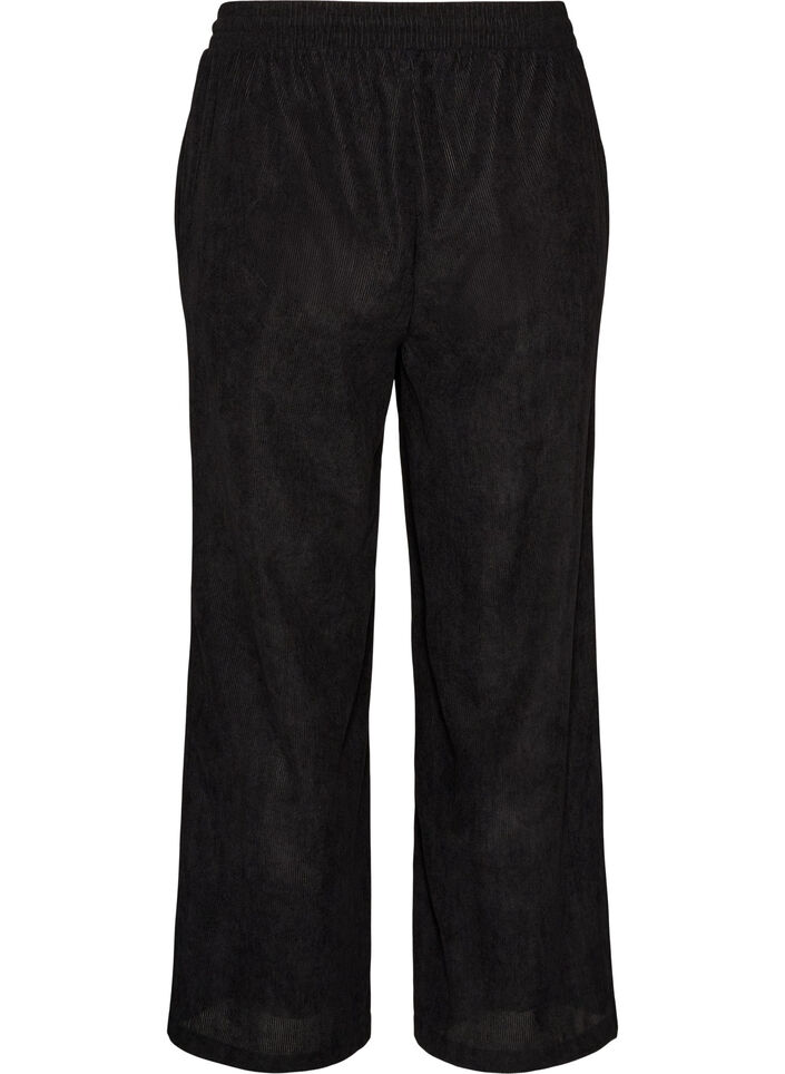 Pantalon en velours c&ocirc;tel&eacute; &agrave; coupe ample et taille haute, Noir, Packshot image number 1