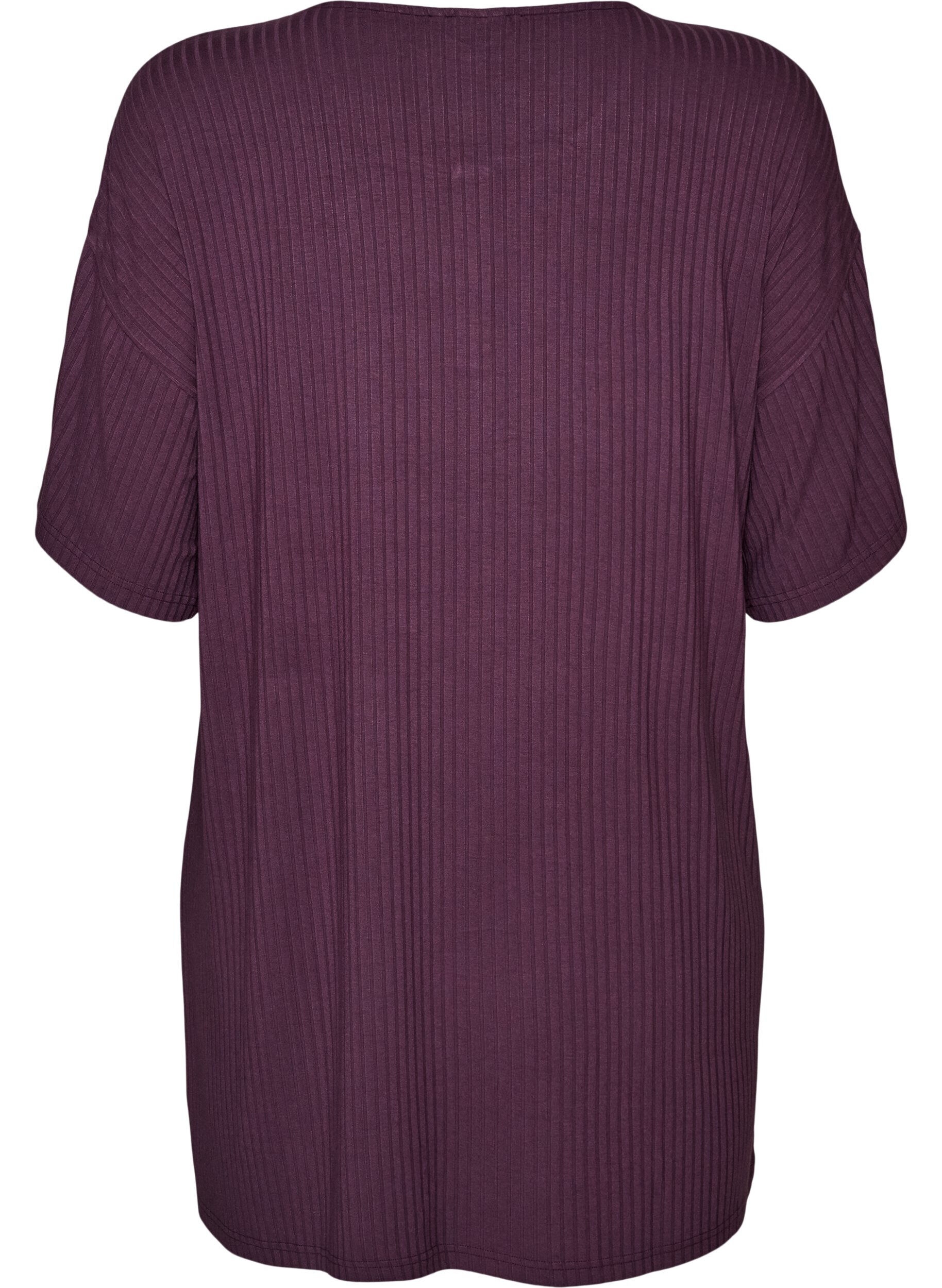ZizziNachtjapon in viscose jersey met een geribde textuur, Paars, Packshot image number 1