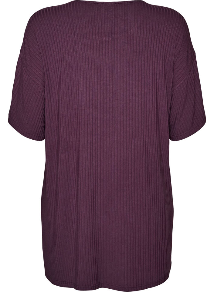 Nachtjapon in viscose jersey met een geribde textuur, Paars, Packshot image number 1