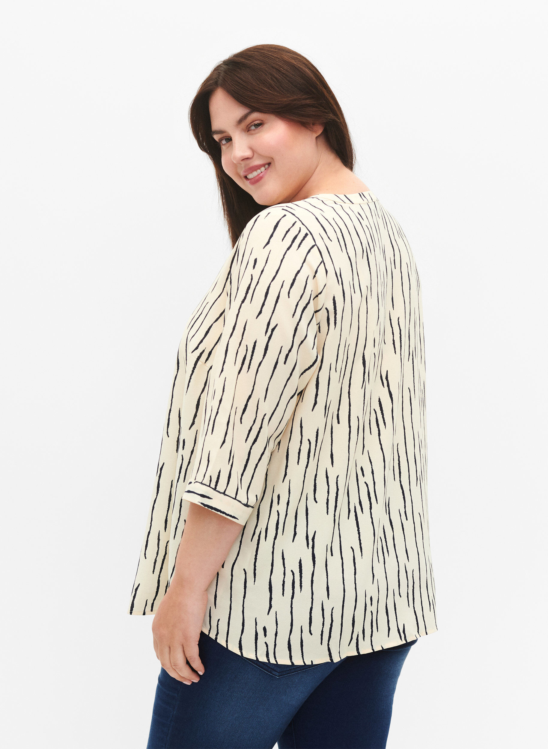 ZizziBlouse met print en 3/4 mouw, Off White Stripe, Model image number 1