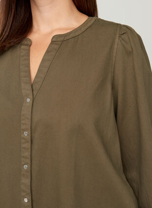 Lange katoenen blouse met pofmouwen, Ivy Green, Model image number 2